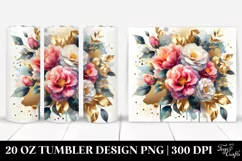 Abstract Gold Foil Camellia Bouquet | 20 Oz Tumbler Product Image 1