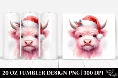 Cute Pink Highland Cow with Santa Hat 20 Oz Tumbler Product Image 1