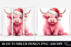 Cute Pink Highland Cow with Santa Hat 20 Oz Tumbler Product Image 1