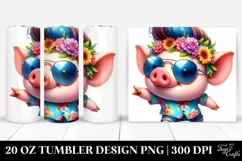 Cute Pig with Floral Wreath | 20 oz Tumbler Product Image 1