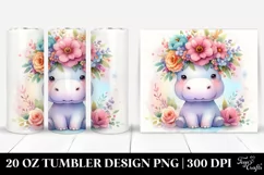 Cute Watercolor Hippo 20 Oz Tumbler Product Image 1