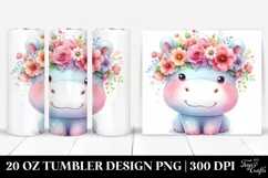 Adorned Cute Hippo Watercolor 20 Oz Tumbler Product Image 1