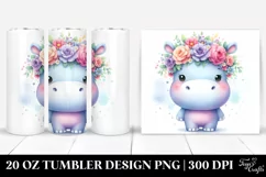 Adorned Cute Hippo Watercolor 20 Oz Tumbler Product Image 1