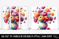 20 Oz Tumbler Sublimation | Vibrant Watercolor Ranunculus Product Image 1