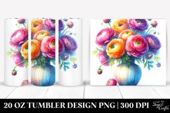 20 Oz Tumbler Sublimation | Vibrant Watercolor Ranunculus Product Image 1