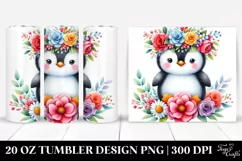 Cute Cartoon-Style Watercolor Penguin with Flower Crown | 20 Product Image 1