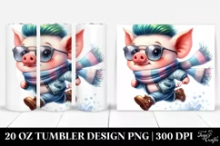Watercolor Vibrant Baby Pig Running with Winter Outfit, 20 Product Image 1