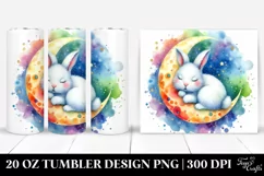 Colorful Watercolor Bunny Sleeping Moon | 20 Oz Tumbler Product Image 1