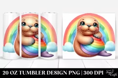 Cute Baby Walrus Cuddling Rainbow Clipart, High-Res 20 Oz Product Image 1