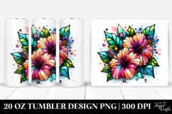 20 Oz Tumbler Sublimation | Colorful Stained Hibiscus Product Image 1