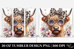 Elegant Highland Cow with Animal Print Bow | 20 oz Tumbler Product Image 1
