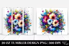 20 Oz Tumbler Sublimation | Colorful Stained Petunia Product Image 1