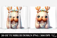 Expressive Baby Walrus with Reindeer Horns, 20 Oz Tumbler Product Image 1