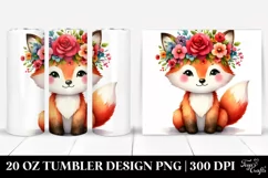 Cartoon-Style Watercolor Fox with Flower Crown | 20 oz Product Image 1