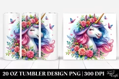 Vibrant Cute Unicorn Smiling Floral Wreath | 20 oz Tumbler Product Image 1