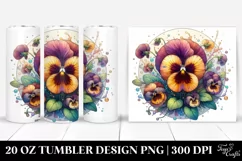 Stained Pansy with Watercolor Splash | 20 Oz Tumbler. Product Image 1