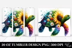 Vibrant Watercolor Turtle Sunflower Flowers | 20 oz Tumbler Product Image 1