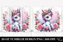 Cute Baby Unicorn with Rose Frame | 20 Oz Tumbler. Product Image 1