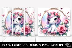 Cute Baby Unicorn with Rose Frame | 20 Oz Tumbler. Product Image 1