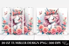 Cute Baby Unicorn with Rose Frame | 20 Oz Tumbler. Product Image 1