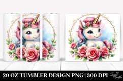 Cute Baby Unicorn with Rose Frame | 20 Oz Tumbler. Product Image 1