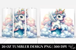 Cute Baby Unicorn Surfing on Lofty Cloud | 20 oz Tumbler Product Image 1