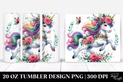 Vibrant Cute Unicorn Running Floral Wreath | 20 oz Tumbler Product Image 1