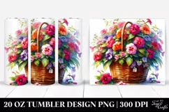 20 Oz Tumbler Sublimation | Impatiens Watercolor Basket Art Product Image 1