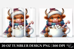 Cute Highland Cow with Hot Cocoa, Transparent 20 Oz Tumbler Product Image 1