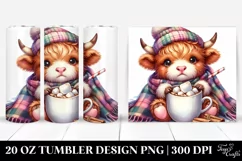 Cute Highland Cow with Hot Cocoa, Transparent 20 Oz Tumbler Product Image 1