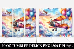 Watercolor Vintage Biplane with Balloons | 20 oz Tumbler Product Image 1