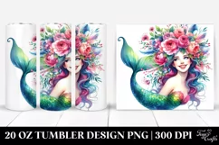 Smiling Mermaid Watercolor Drawing | 20 oz Tumbler Product Image 1