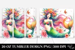 Smiling Mermaid Watercolor Drawing | 20 oz Tumbler Product Image 1