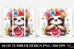 Cartoon Sloth Flower Tumbler Product Image 1