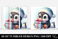 Cute Baby Penguin Behind Gift Clipart Product Image 1