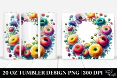 20 Oz Tumbler Sublimation | Colorful Ranunculus Frame Product Image 1
