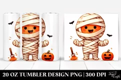 Watercolor Halloween Funny Clipart with Mummy, 20 Oz Tumbler Product Image 1