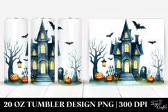 Watercolor Halloween Funny Clipart with Haunted House, 20 Oz Product Image 1