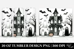 Watercolor Halloween Funny Clipart with Haunted House, 20 Oz Product Image 1