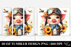 Colorful Watercolor Small Baby Pig in Aviator Suit | 20 Oz Product Image 1
