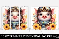 Colorful Watercolor Small Baby Pig in Aviator Suit | 20 Oz Product Image 1