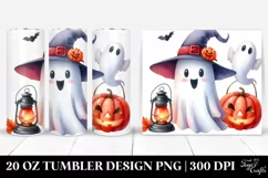 Watercolor Halloween Funny Clipart with Ghost, 20 Oz Tumbler Product Image 1