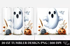 Watercolor Halloween Funny Clipart with Ghost, 20 Oz Tumbler Product Image 1