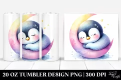 Cute Baby Penguin Sleeping on Moon | 20 Oz Tumbler Product Image 1