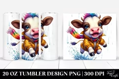 Watercolor Vibrant Baby Cow Jumping with Raincoat, 20 Oz Product Image 1
