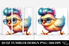 Watercolor Vibrant Baby Chicken Running with Cool Haircut, Product Image 1