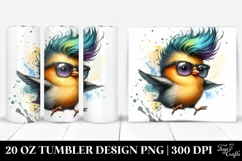 Watercolor Vibrant Baby Bird Jumping with Cool Haircut, 20 Product Image 1