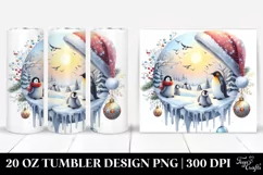 Watercolor Christmass Penguins | 20 oz Tumbler Product Image 1