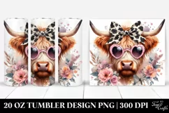 Elegant Highland Cow with Animal Print Bow | 20 Oz Tumbler Product Image 1