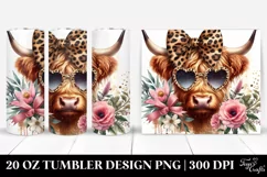 Elegant Highland Cow with Animal Print Bow | 20 Oz Tumbler Product Image 1